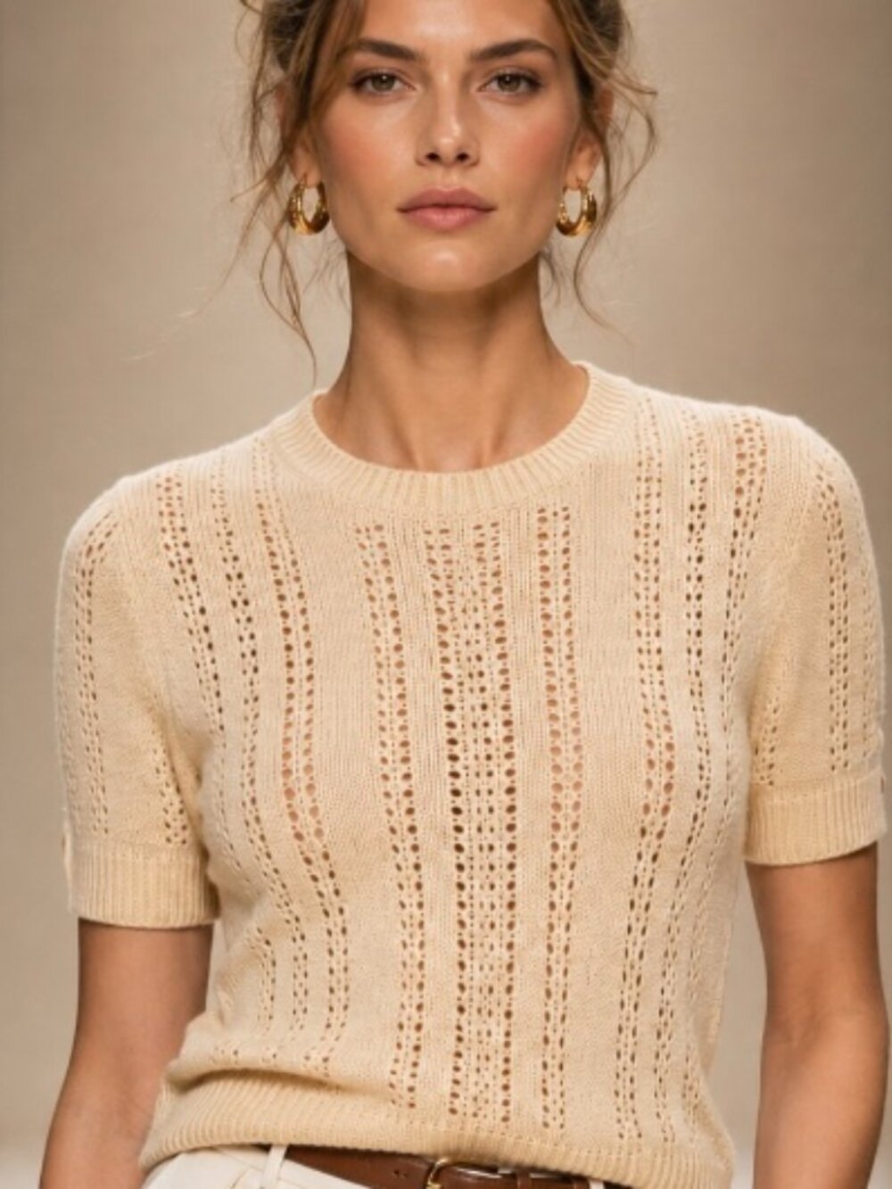 Women's Pointelle sweater size MED NWT cream classic office casual cotton
